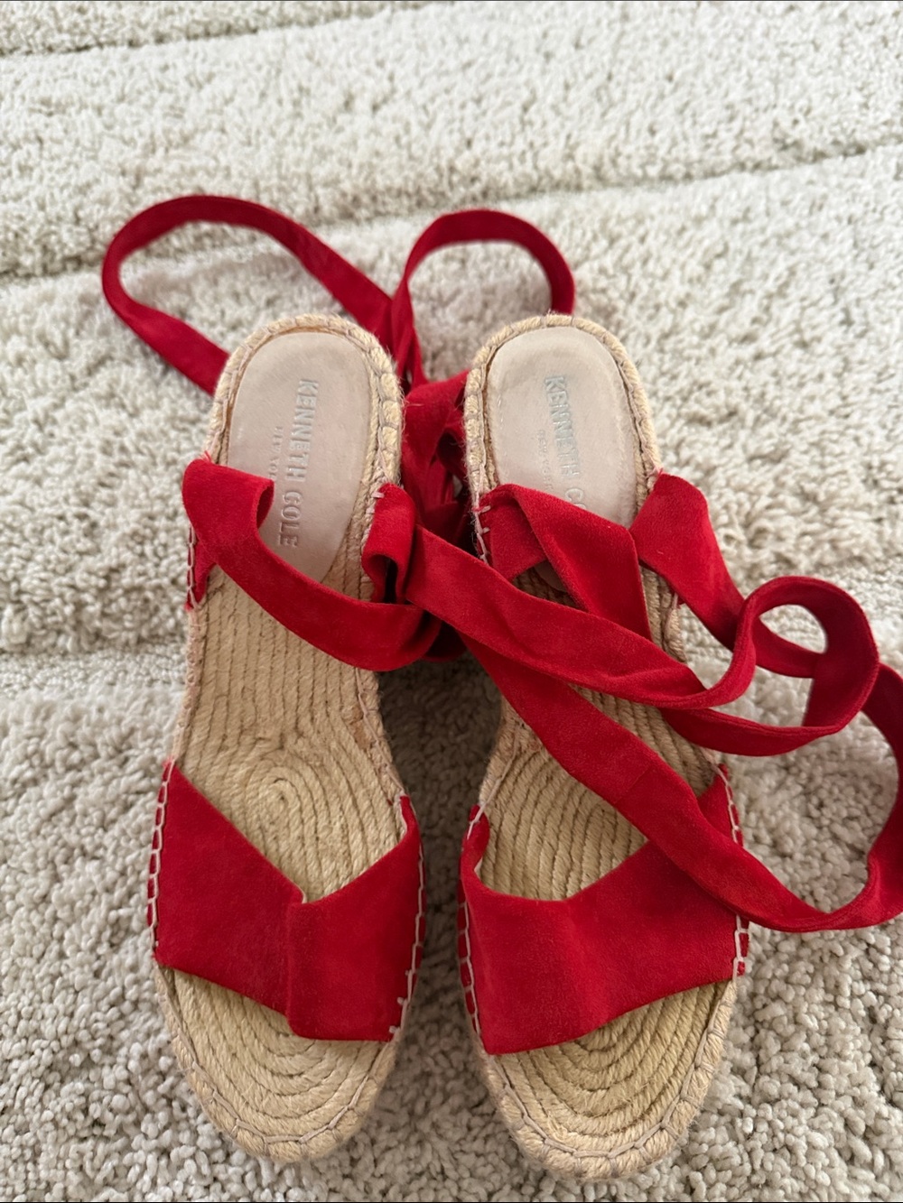 Kenneth Cole Red Espadrille Wedge Sandals with Ankle Wrap